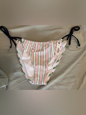Victoria Secret Striped Bikini Bottom with Black Ties Sz M Starfish Charms